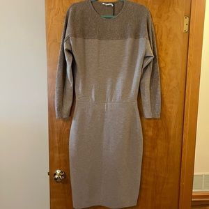 Agnona Beige Color Block Midi Dress Wool Cashmere Blend NWT Small MSRP $2250
